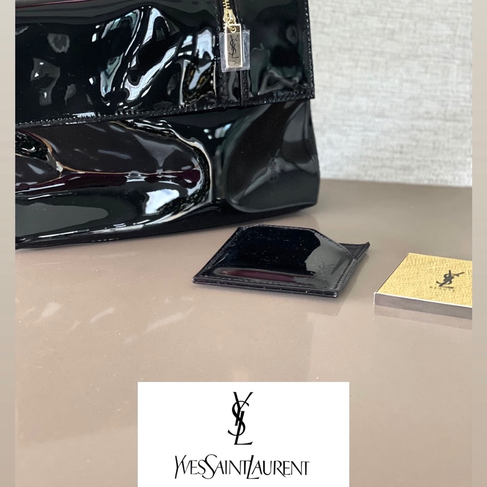 Yves Saint Laurent Black Patent Leather Makeup Bag